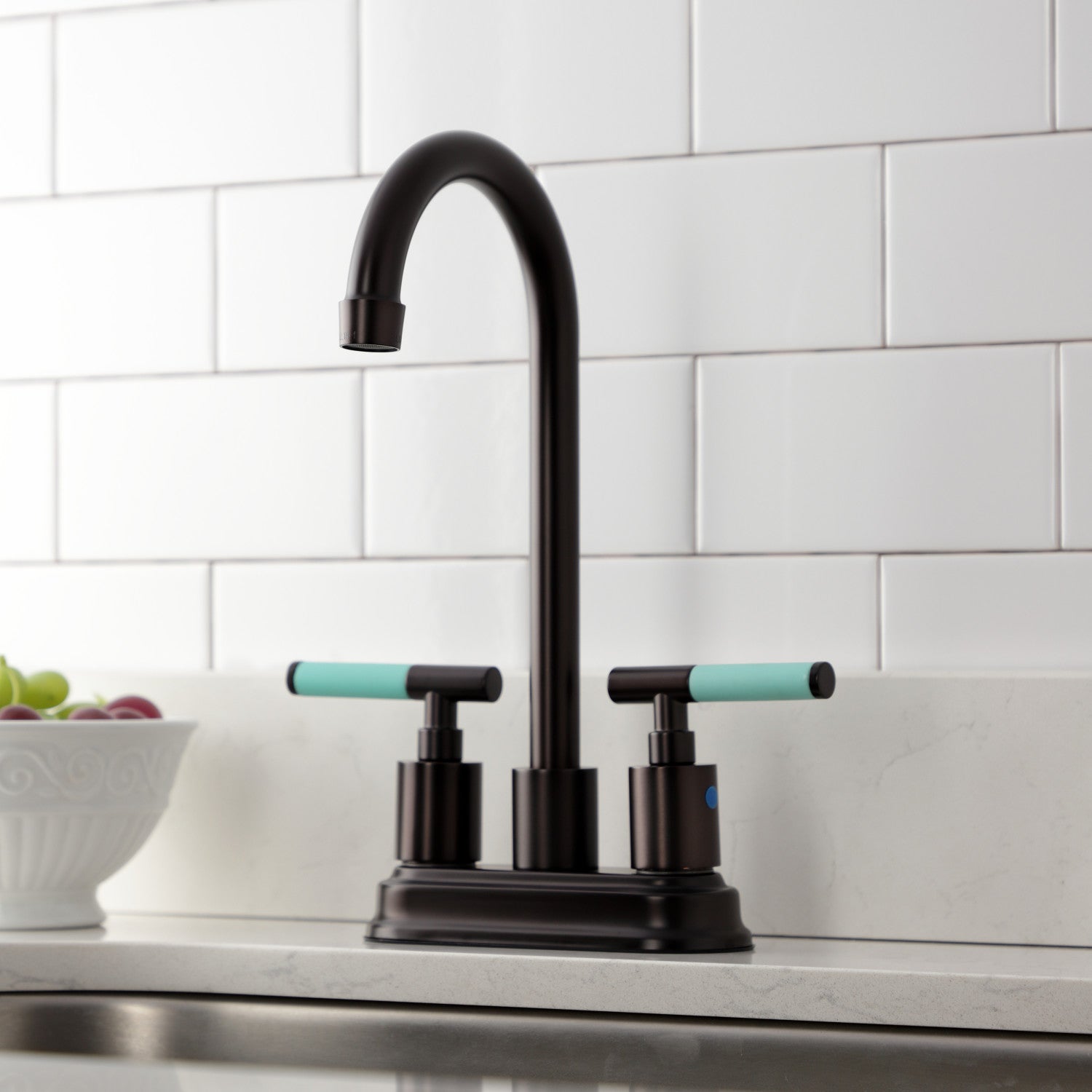 Kingston Tulare KB8495CKL - Kaiser Two-Handle 2-Hole Deck Mount Bar Faucet, Oil Rubbed Bronze — thumbnail 3